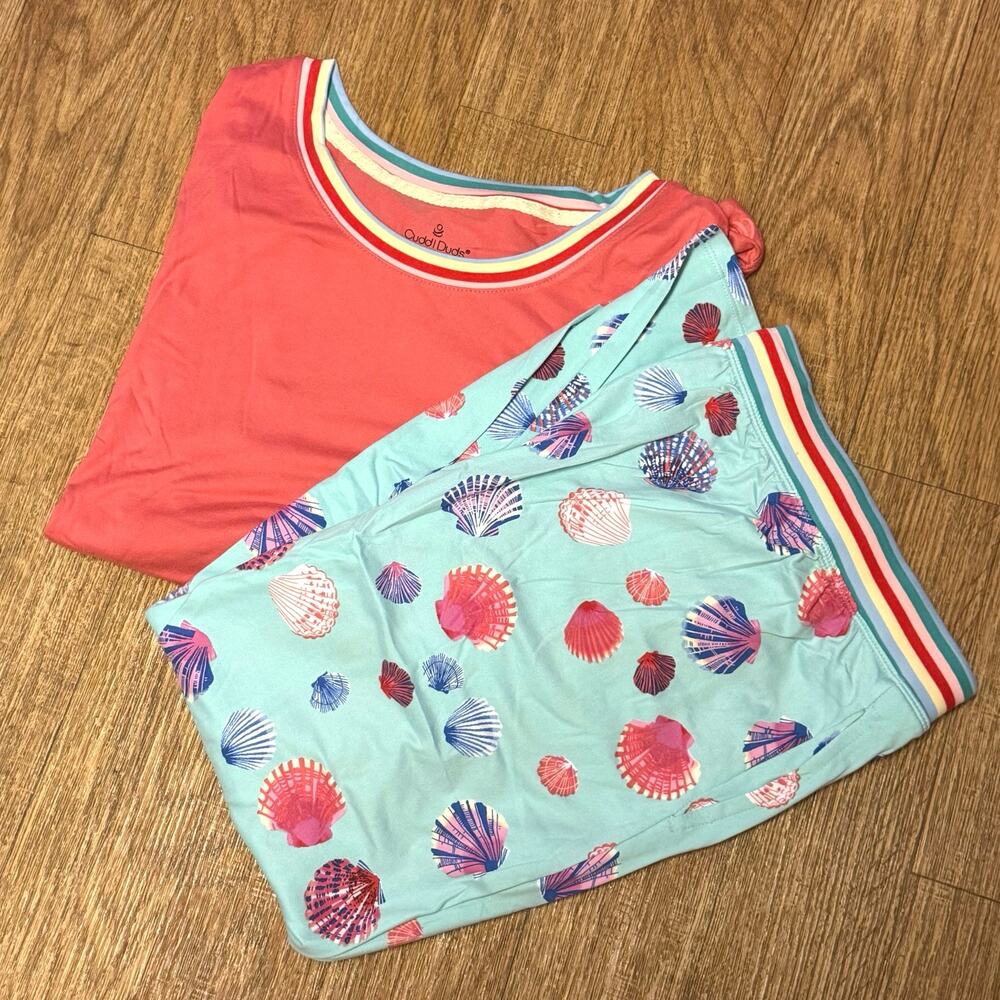 Cuddl Duds Colorful Short Sleeve Top and Cropped Pants Pajama Set Size 2X